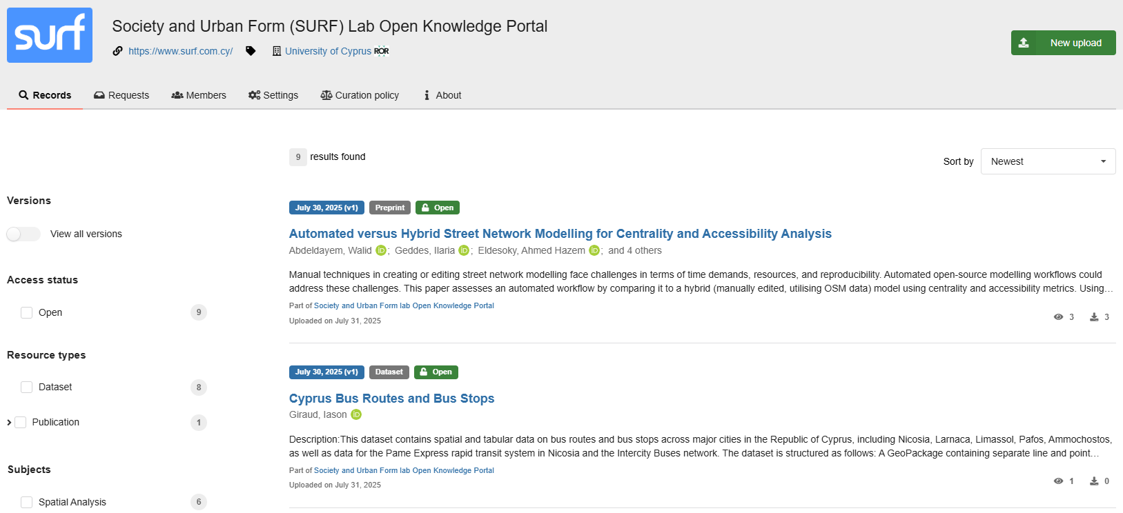 Screenshot of SURF Lab portal on Zenodo